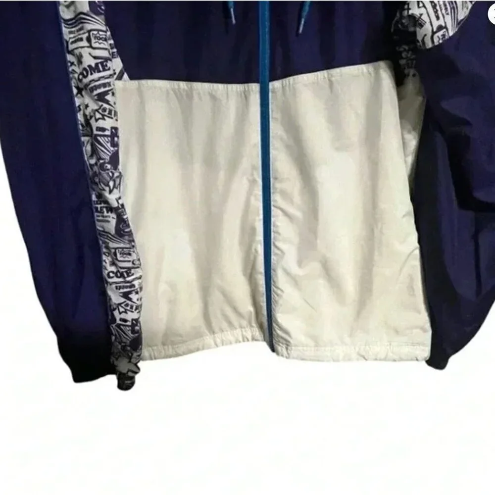 RARE Adidas XL Mens Graphic Hoodie Jacket In Purple & White Polyester With Draws